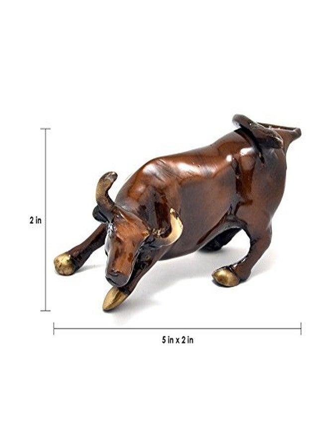 Two Moustaches 5 Inches Brass Bull Showpiece, Brass Charging Bull Showpiece, Wall Street Bull Statue, Standard, Brown, Home Decor Showpiece - Image 3
